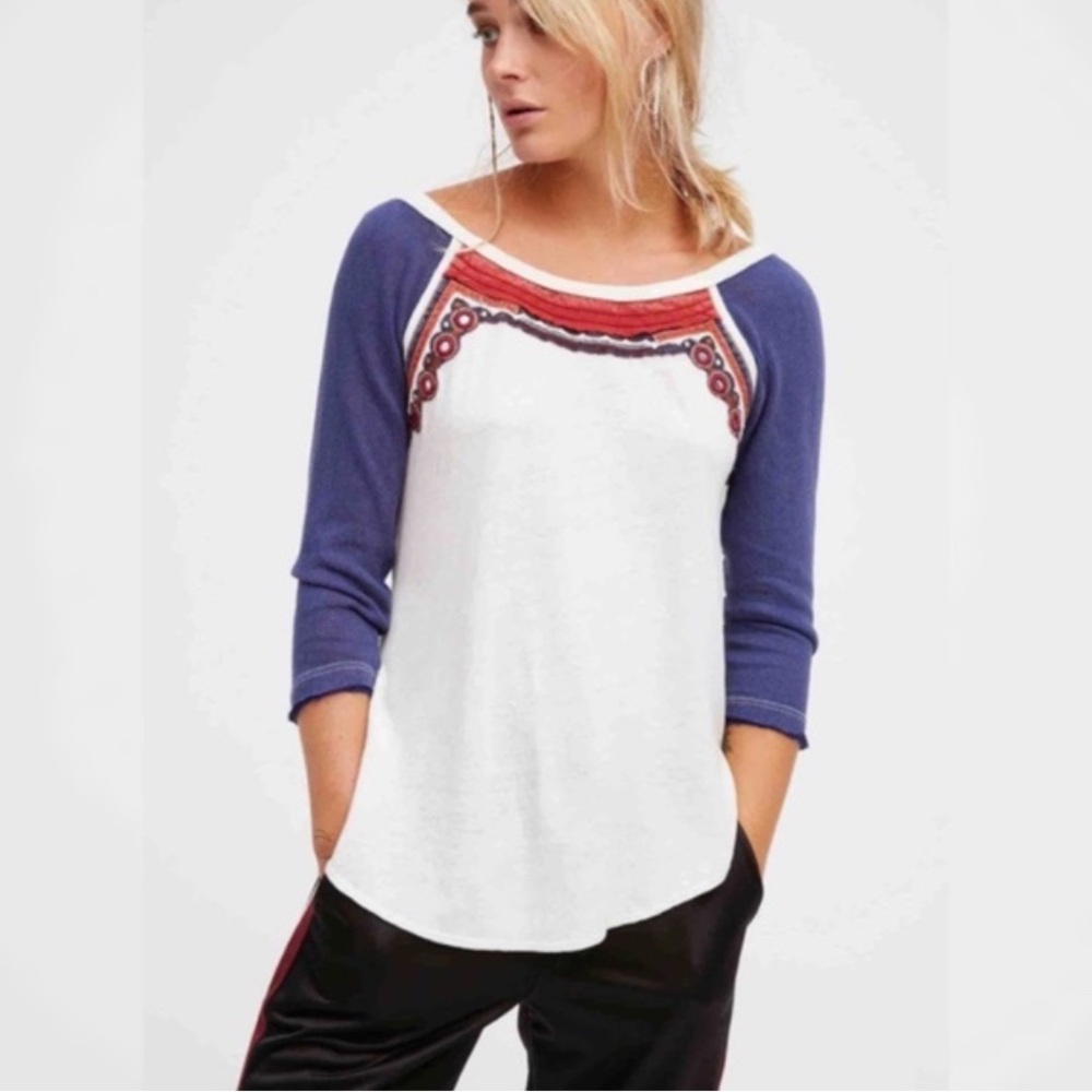 Free People Ritu top raglan embellished S vacation hippie boho